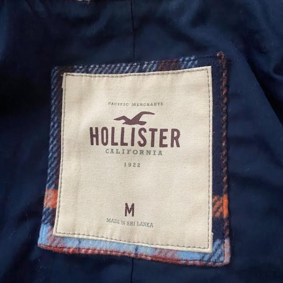 HOLLISTER Women M Moto Jacket Navy Wool Plaid Side Zip Fitted Lined Jacket - Picture 7 of 12